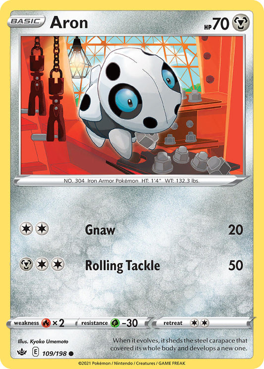 (109/198) Pokemon TCG Chilling Reign Single: Aron Reverse Holo Common