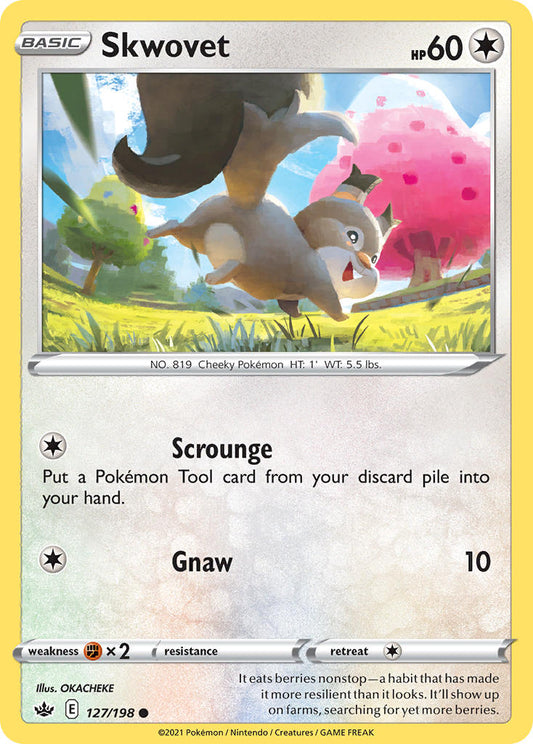 (127/198) Pokemon TCG Chilling Reign Single: Skwovet Reverse Holo Common