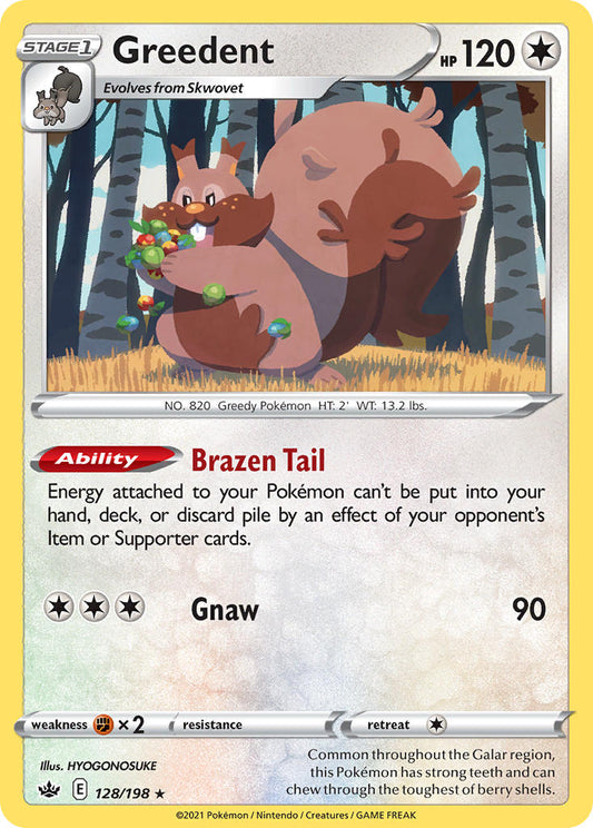 (128/198) Pokemon TCG Chilling Reign Single: Greedent Reverse Holo Holo Rare