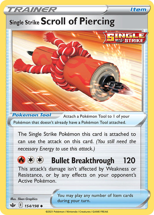 (154/198) Pokemon TCG Chilling Reign Single: Single Strike Scroll of Piercing Reverse Holo Uncommon