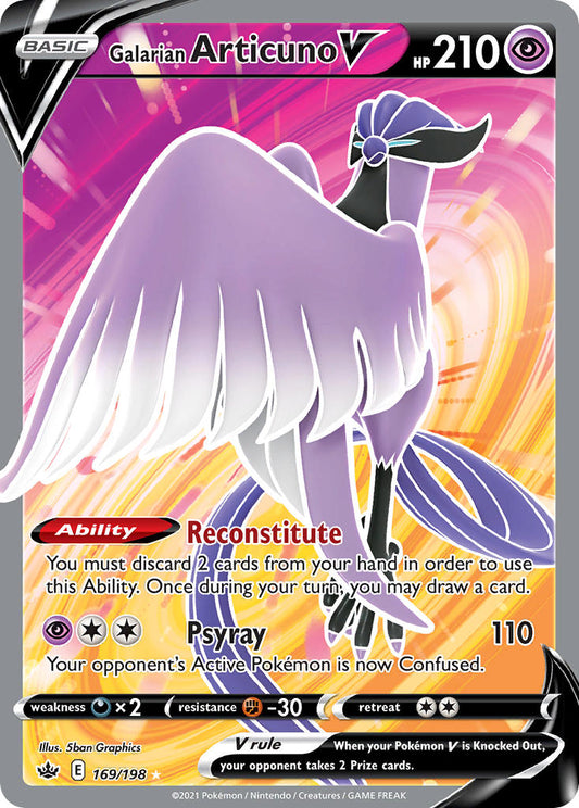 (169/198) Pokemon TCG Chilling Reign Single: Galarian Articuno V  Ultra Rare