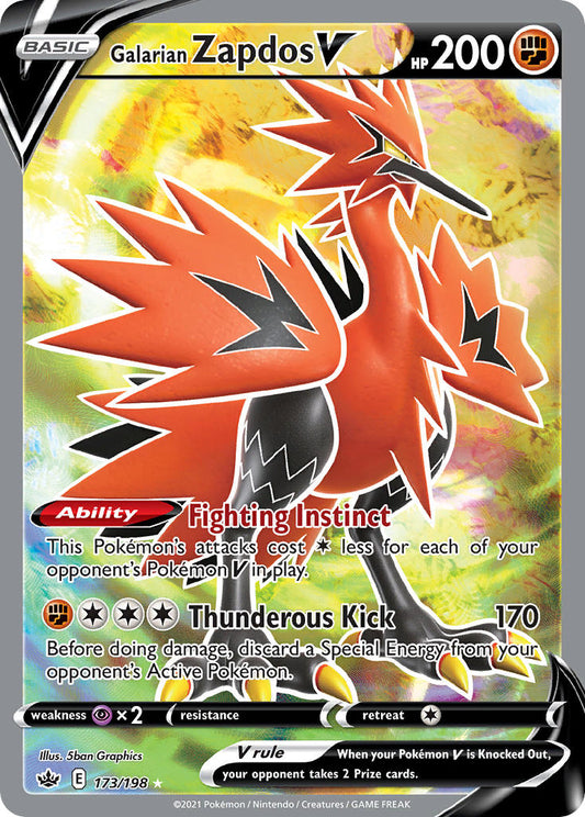 (173/198) Pokemon TCG Chilling Reign Single: Galarian Zapdos V  Ultra Rare