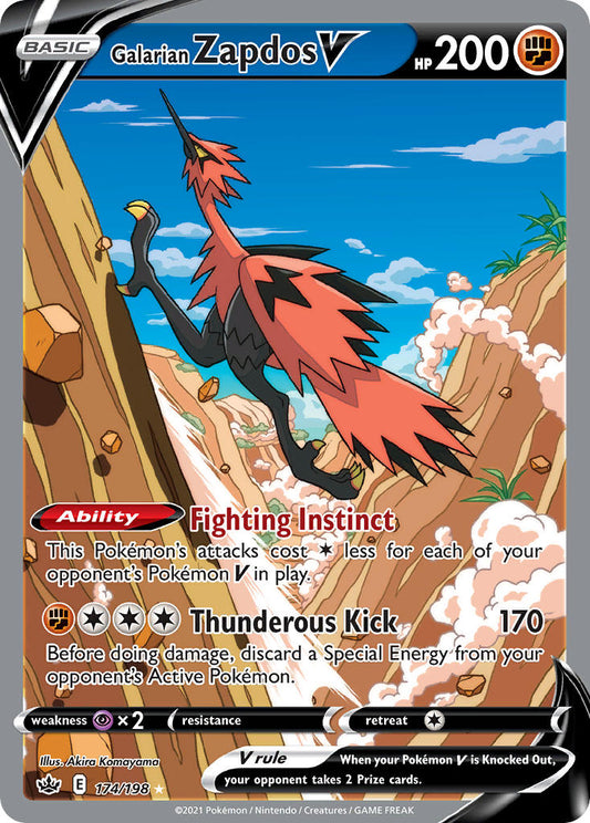 (174/198) Pokemon TCG Chilling Reign Single: Galarian Zapdos V  Ultra Rare