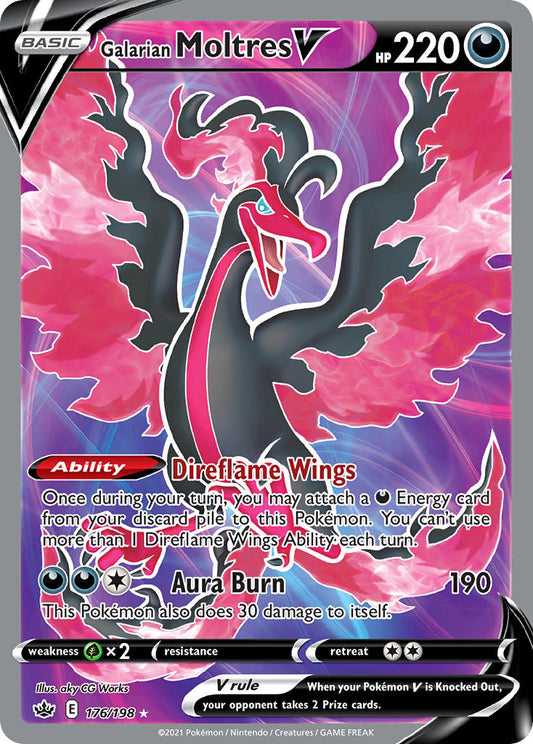 (176/198) Pokemon TCG Chilling Reign Single: Galarian Moltres V  Ultra Rare