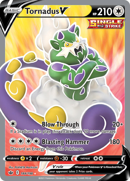 (184/198) Pokemon TCG Chilling Reign Single: Tornadus V  Ultra Rare