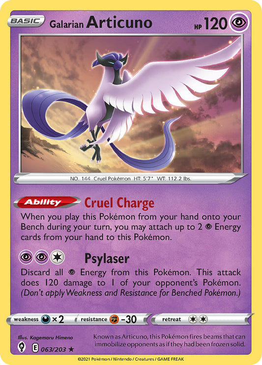 (063/203) Pokemon TCG Evolving Skies Single: Galarian Articuno Reverse Holo Holo Rare