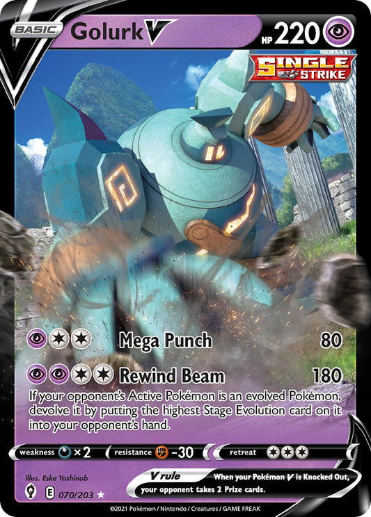 (070/203) Pokemon TCG Evolving Skies Single: Golurk V  Ultra Rare