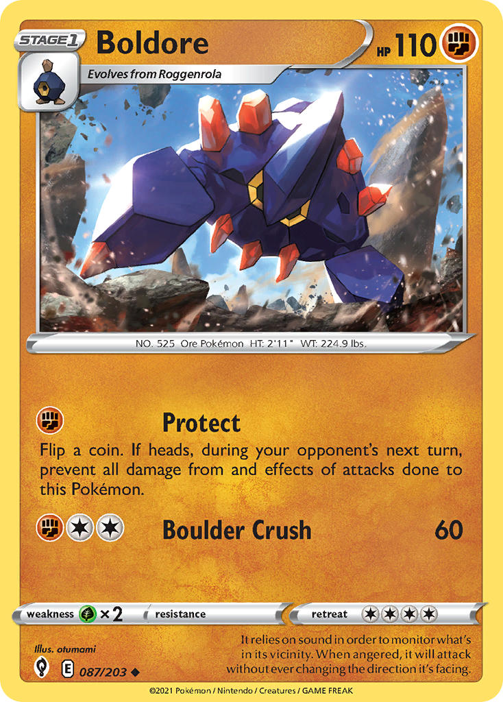 (087/203) Pokemon TCG Evolving Skies Single: Boldore Reverse Holo Uncommon