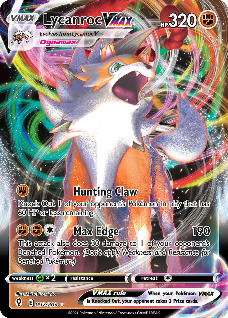 (092/203) Pokemon TCG Evolving Skies Single: Lycanroc VMAX  Ultra Rare