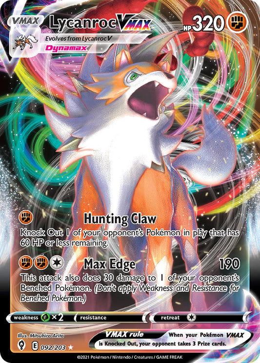 (092/203) Pokemon TCG Evolving Skies Single: Lycanroc VMAX  Ultra Rare