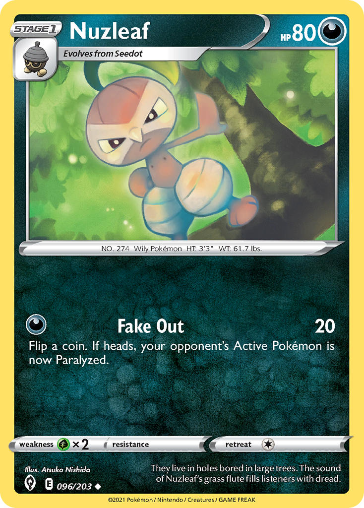(096/203) Pokemon TCG Evolving Skies Single: Nuzleaf Reverse Holo Uncommon