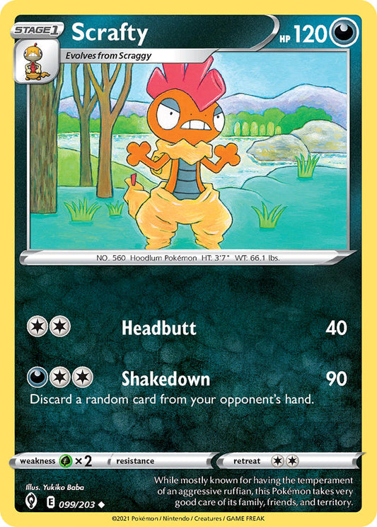 (099/203) Pokemon TCG Evolving Skies Single: Scrafty Reverse Holo Uncommon