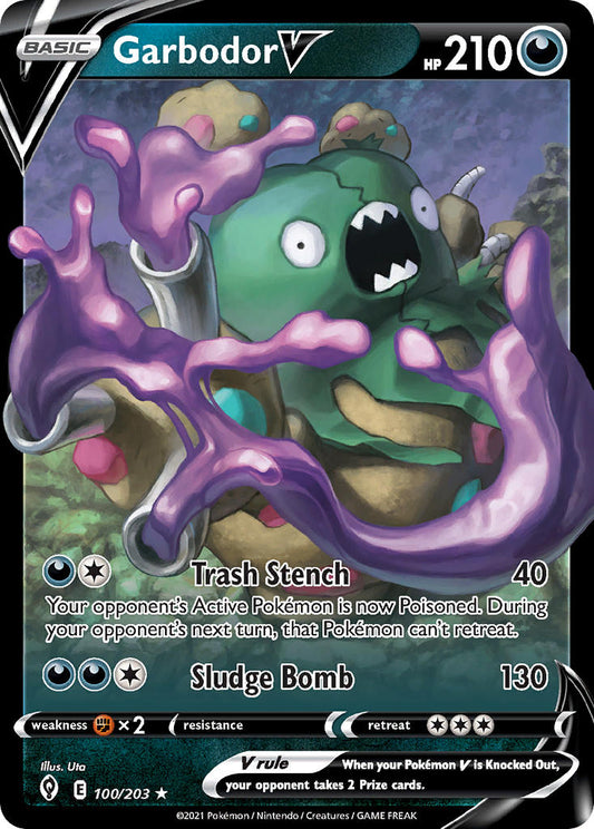 (100/203) Pokemon TCG Evolving Skies Single: Garbodor V  Ultra Rare