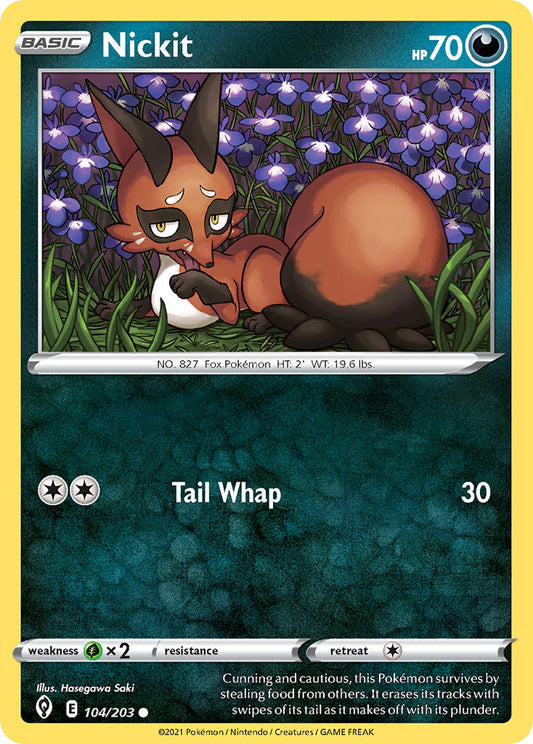 (104/203) Pokemon TCG Evolving Skies Single: Nickit Reverse Holo Common