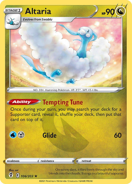 (106/203) Pokemon TCG Evolving Skies Single: Altaria Reverse Holo Rare