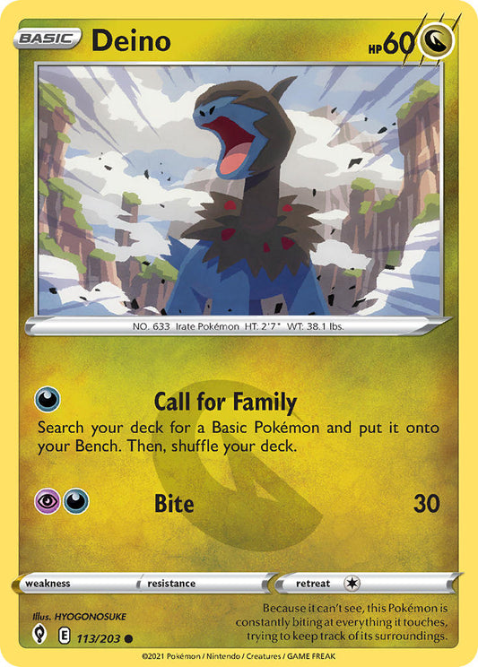 (113/203) Pokemon TCG Evolving Skies Single: Deino Reverse Holo Common