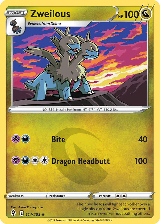 (114/203) Pokemon TCG Evolving Skies Single: Zweilous Reverse Holo Uncommon
