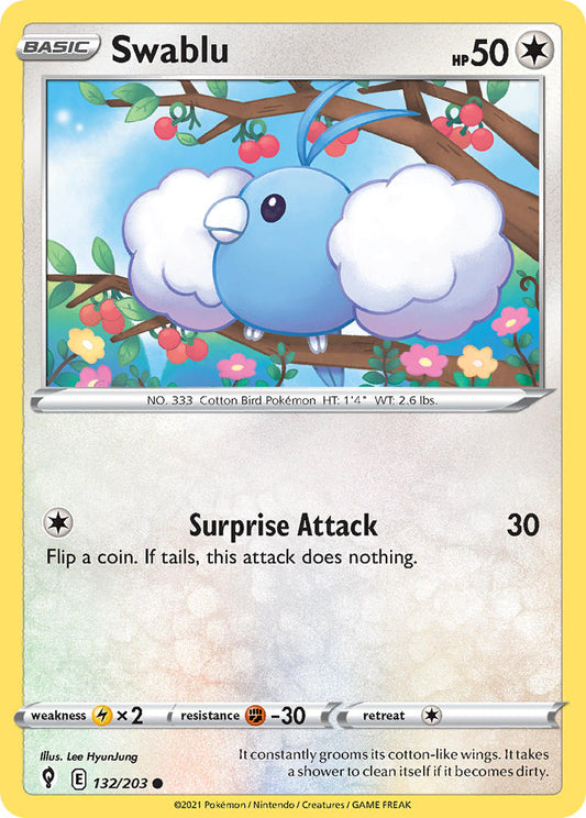 (132/203) Pokemon TCG Evolving Skies Single: Swablu Reverse Holo Common