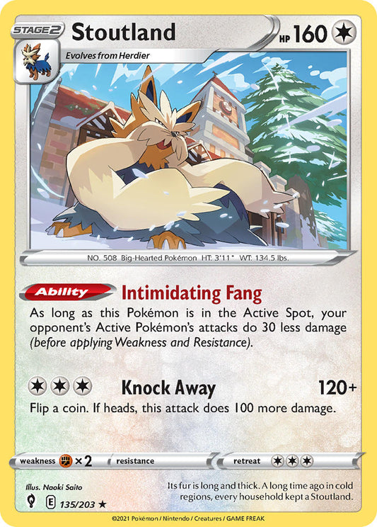 (135/203) Pokemon TCG Evolving Skies Single: Stoutland Reverse Holo Rare