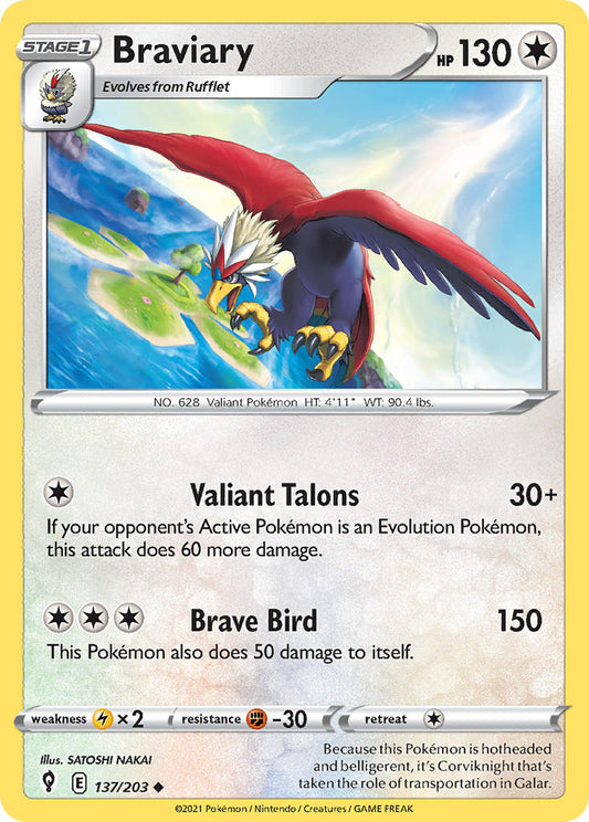 (137/203) Pokemon TCG Evolving Skies Single: Braviary Reverse Holo Uncommon