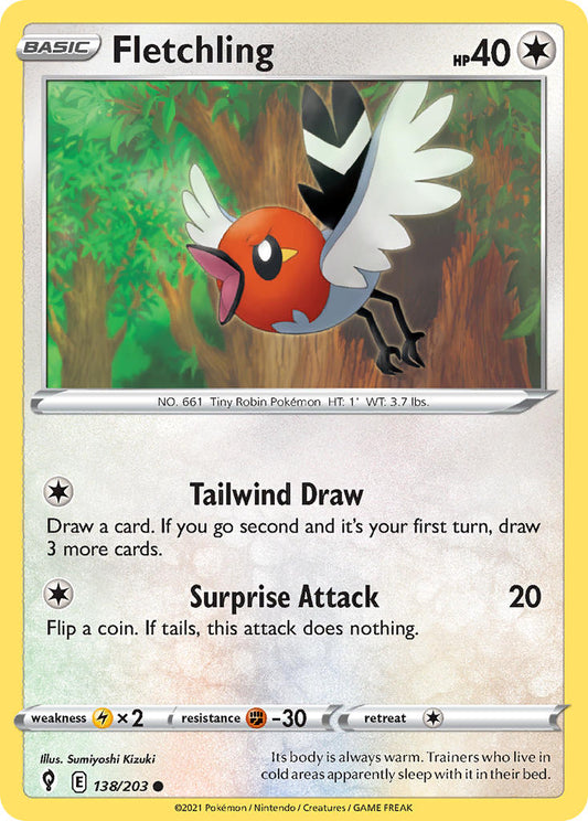 (138/203) Pokemon TCG Evolving Skies Single: Fletchling  Common