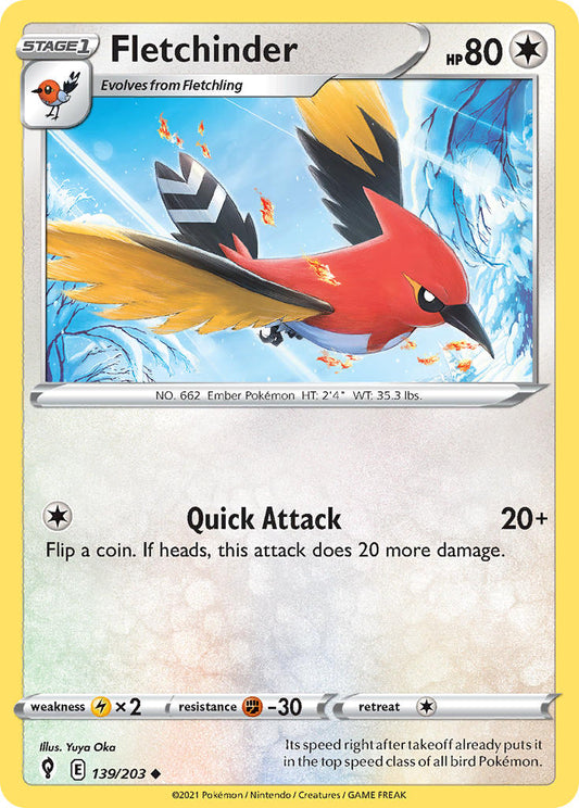 (139/203) Pokemon TCG Evolving Skies Single: Fletchinder Reverse Holo Uncommon