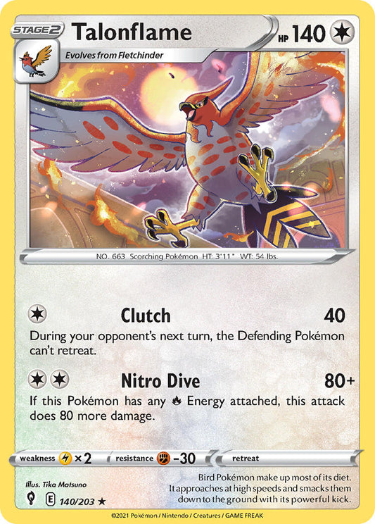 (140/203) Pokemon TCG Evolving Skies Single: Talonflame Reverse Holo Rare