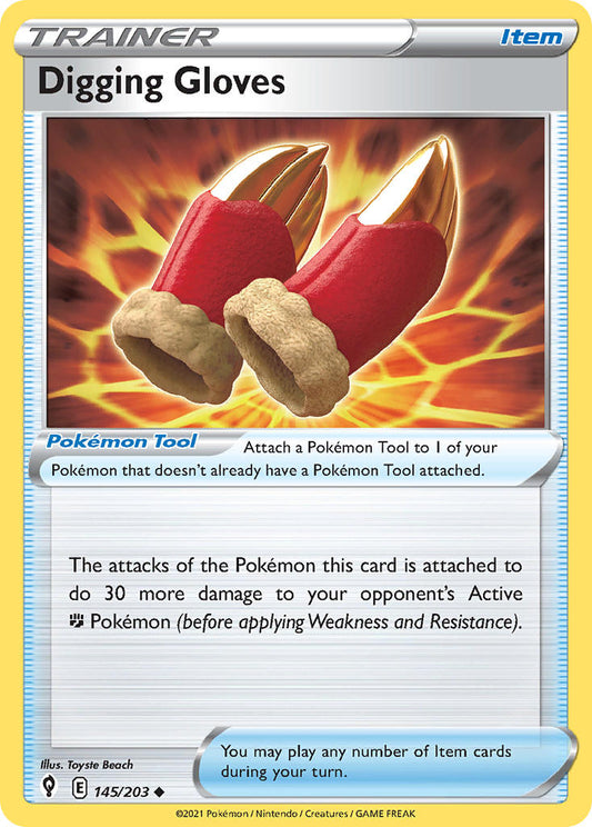 (145/203) Pokemon TCG Evolving Skies Single: Digging Gloves  Uncommon