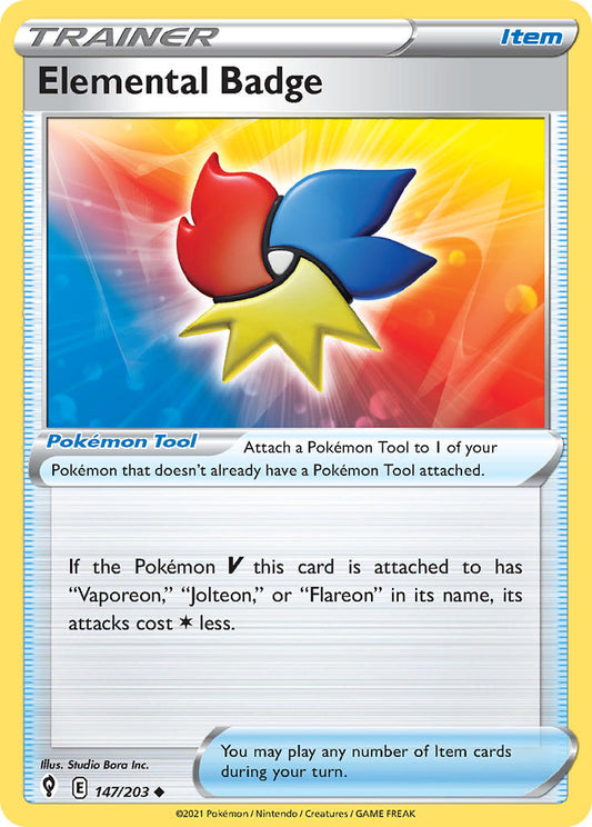 (147/203) Pokemon TCG Evolving Skies Single: Elemental Badge Reverse Holo Uncommon