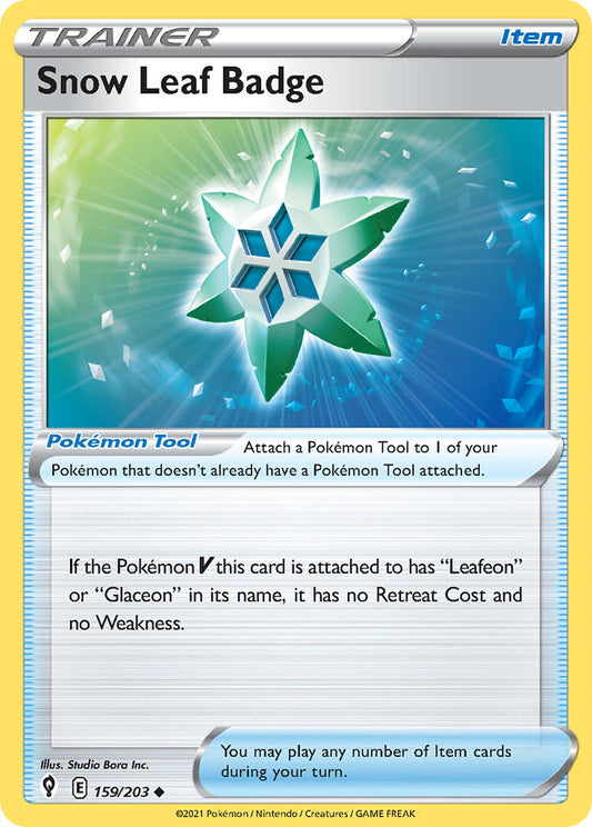 (159/203) Pokemon TCG Evolving Skies Single: Snow Leaf Badge Reverse Holo Uncommon