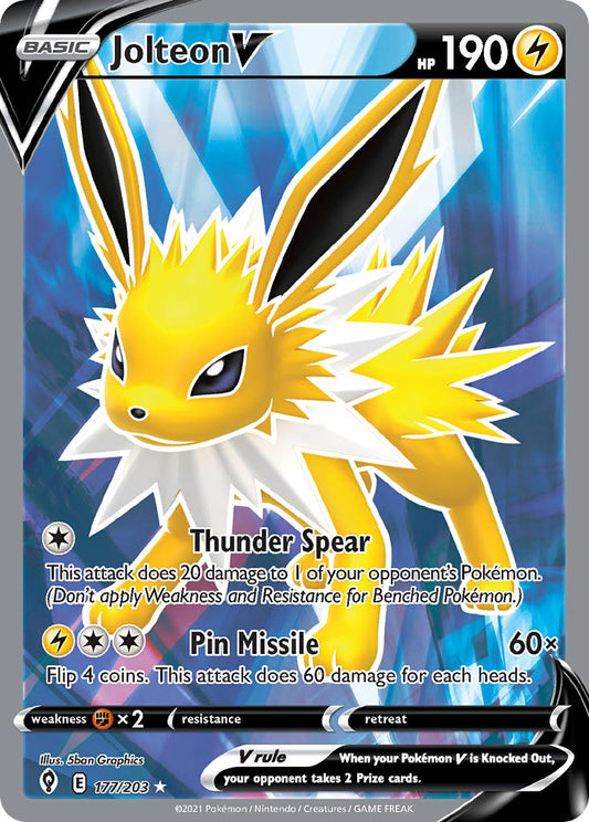 (177/203) Pokemon TCG Evolving Skies Single: Jolteon V  Ultra Rare