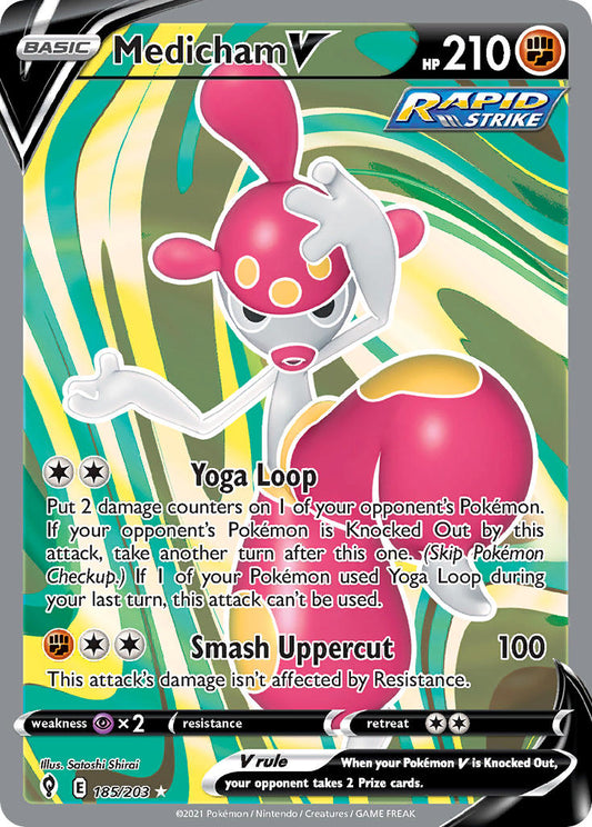 (185/203) Pokemon TCG Evolving Skies Single: Medicham V  Ultra Rare
