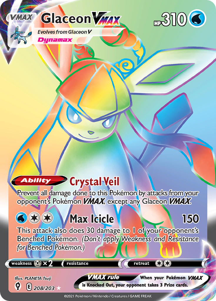 (208/203) Pokemon TCG Evolving Skies Single: Glaceon VMAX  Secret Rare
