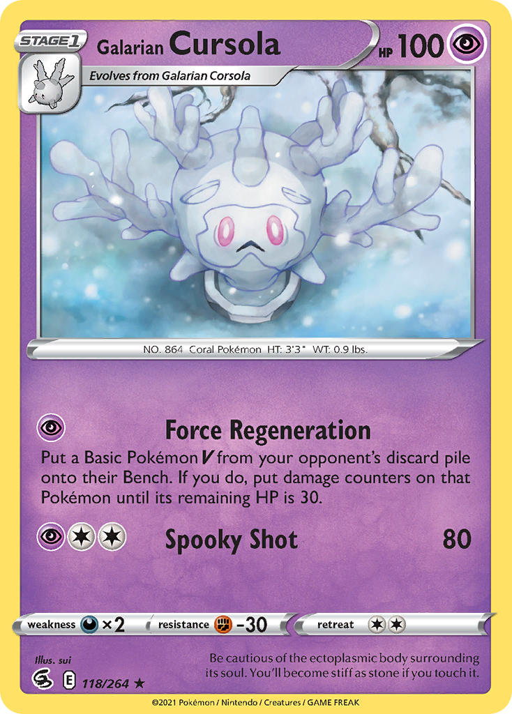 (118/264) Pokemon TCG Fusion Strike Single: Galarian Cursola Reverse Holo Rare