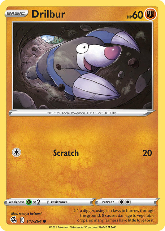 (147/264) Pokemon TCG Fusion Strike Single: Drilbur Reverse Holo Common