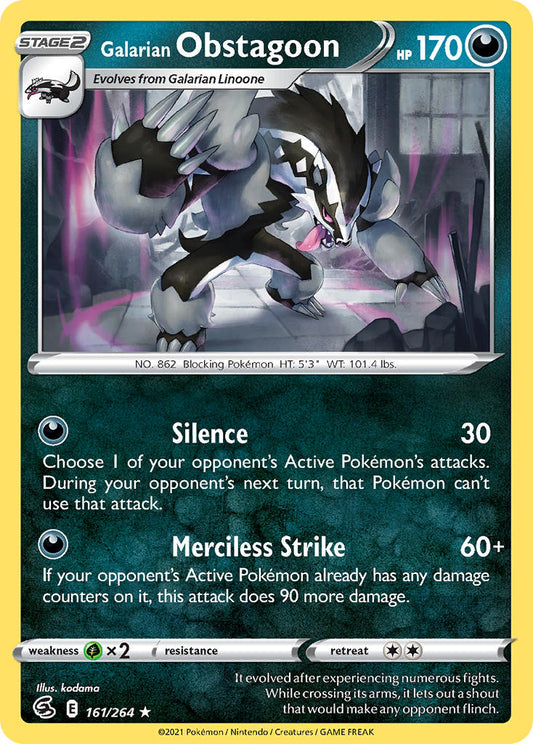 (161/264) Pokemon TCG Fusion Strike Single: Galarian Obstagoon Reverse Holo Holo Rare