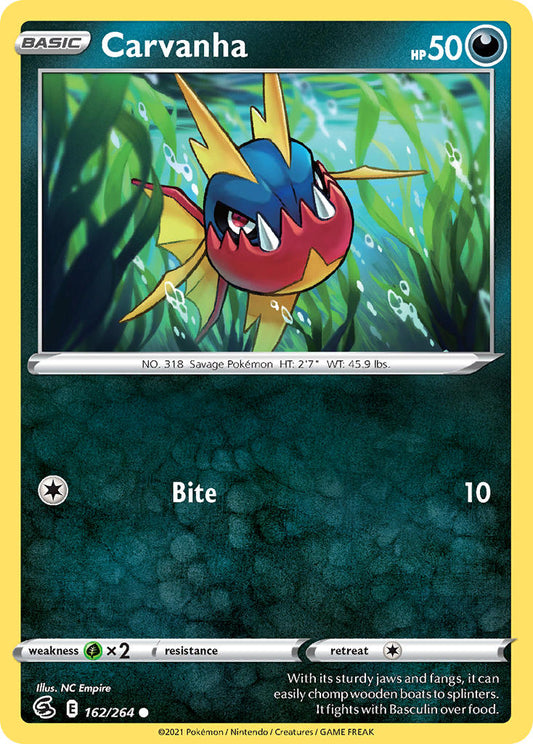 (162/264) Pokemon TCG Fusion Strike Single: Carvanha Reverse Holo Common