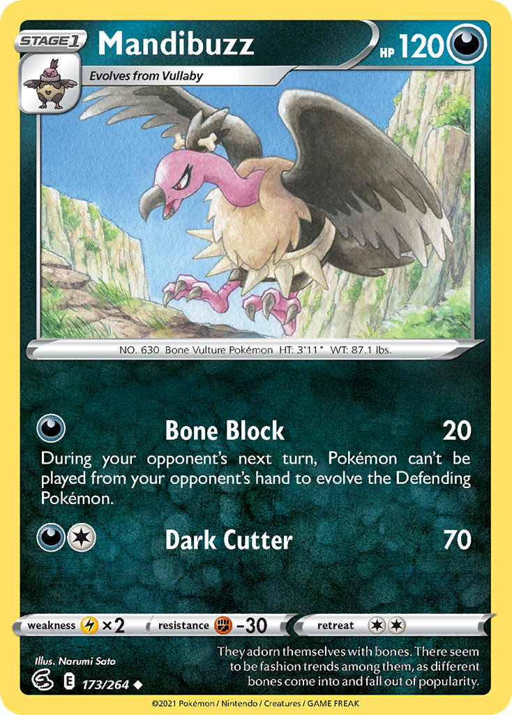 (173/264) Pokemon TCG Fusion Strike Single: Mandibuzz Reverse Holo Uncommon