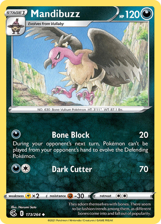 (173/264) Pokemon TCG Fusion Strike Single: Mandibuzz Reverse Holo Uncommon
