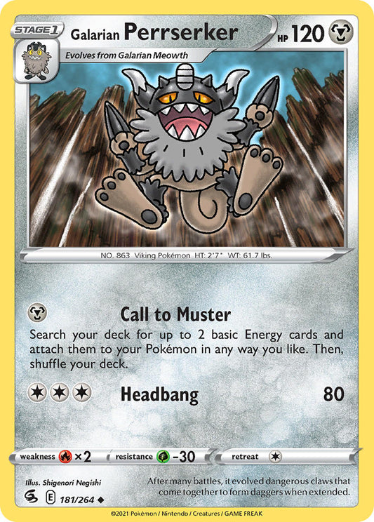 (181/264) Pokemon TCG Fusion Strike Single: Galarian Perrserker Reverse Holo Uncommon