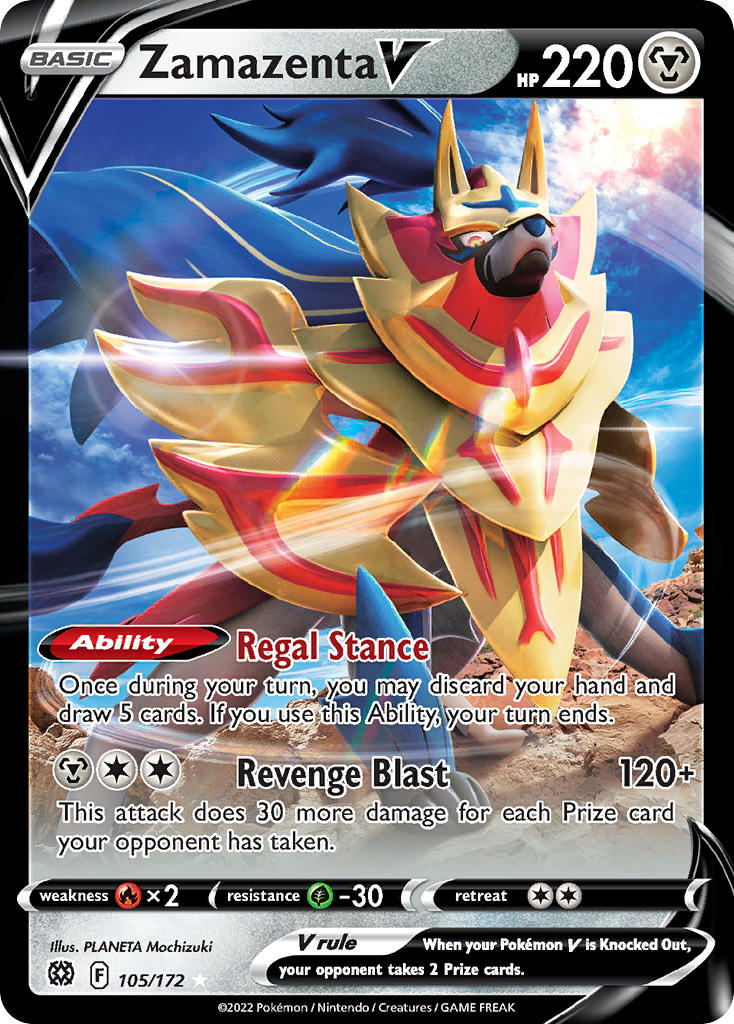 (105/172) Pokemon TCG Brilliant Stars Single: Zamazenta V  Ultra Rare
