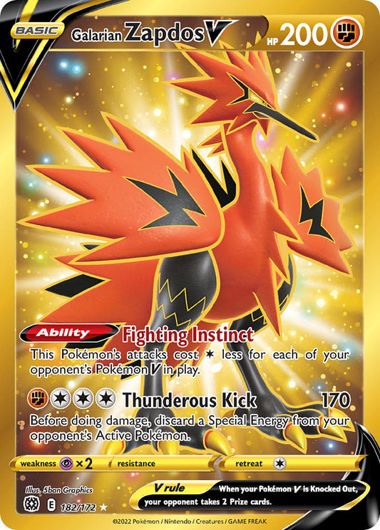 (182/172) Pokemon TCG Brilliant Stars Single: Galarian Zapdos V  Secret Rare