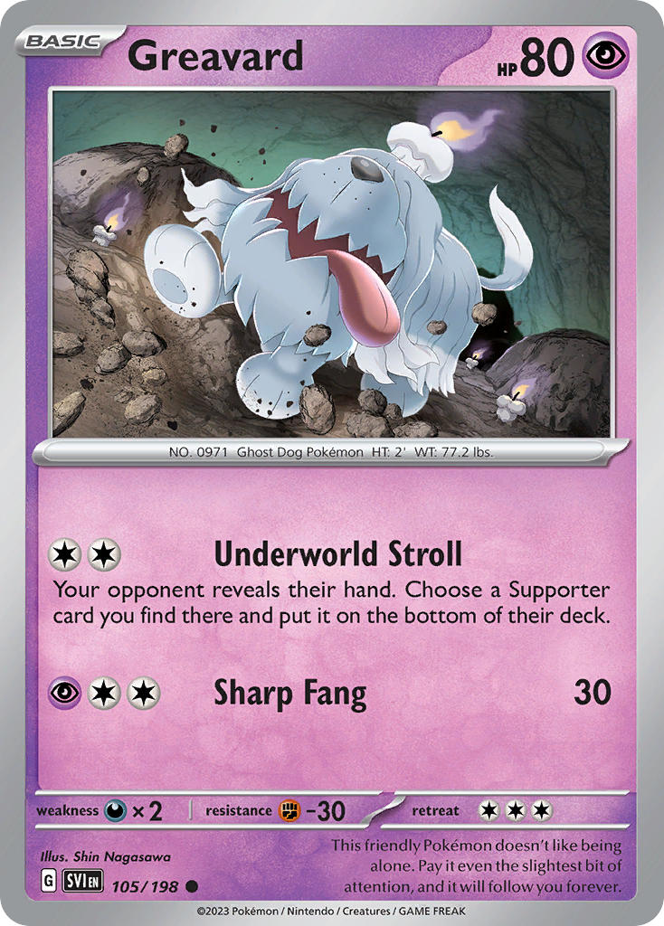 (105/198) Pokemon TCG Scarlet & Violet Single: Greavard  Reverse Holo Common
