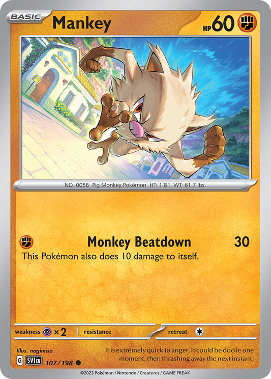 (107/198) Pokemon TCG Scarlet & Violet Single: Mankey  Reverse Holo Common