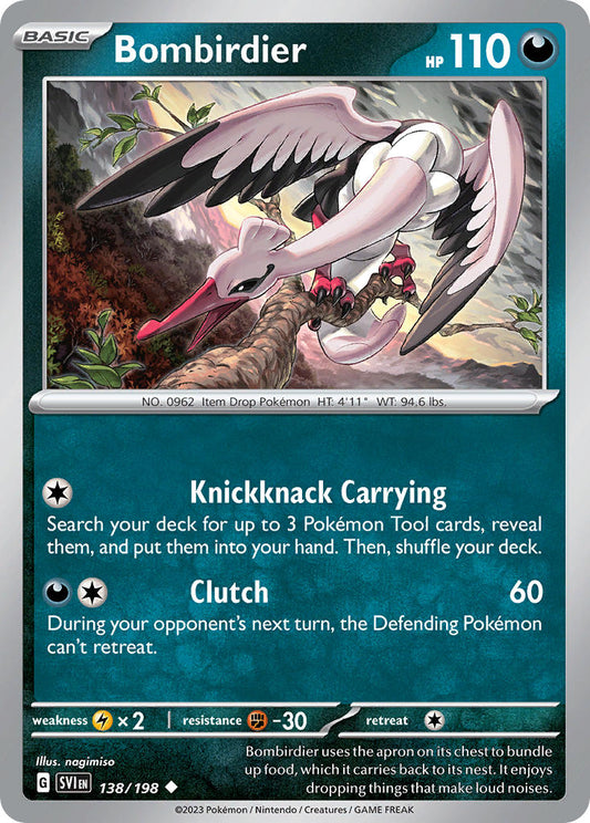 (138/198) Pokemon TCG Scarlet & Violet Single: Bombirdier  Reverse Holo Uncommon