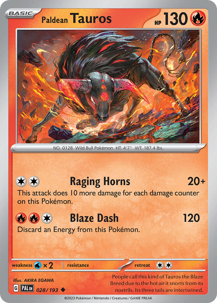 Pokemon TCG Paldea Evolved Single: Paldean Tauros  Reverse Holo (028/193)