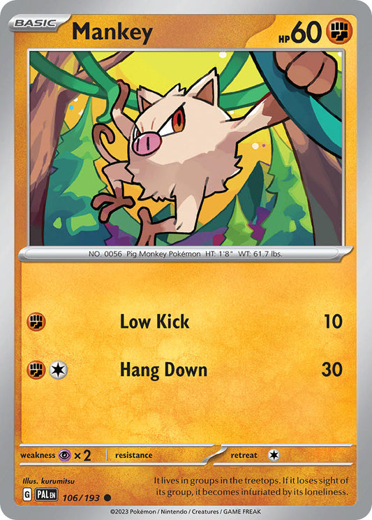Pokemon TCG Paldea Evolved Single: Mankey  Non-Holo (106/193)