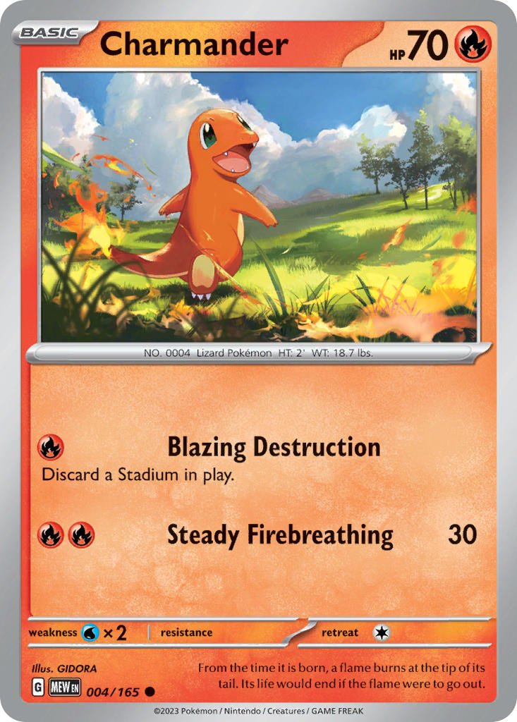 (004/165) Pokemon TCG 151 Single: Charmander  Reverse Holo Common