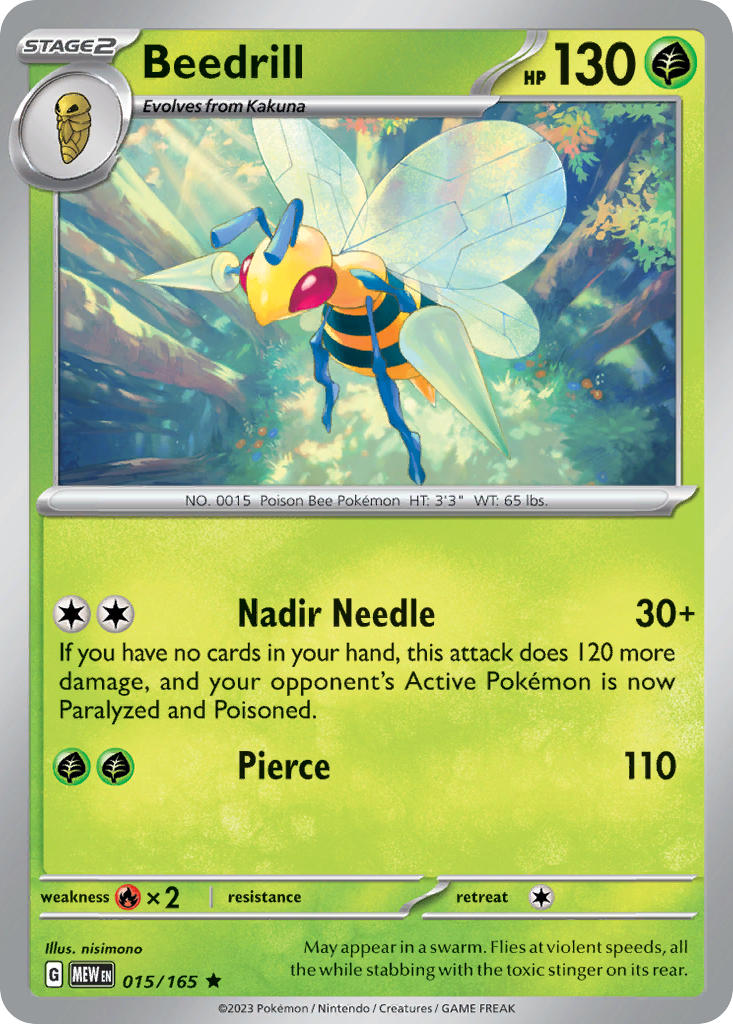 (015/165) Pokemon TCG 151 Single: Beedrill  Reverse Holo Rare