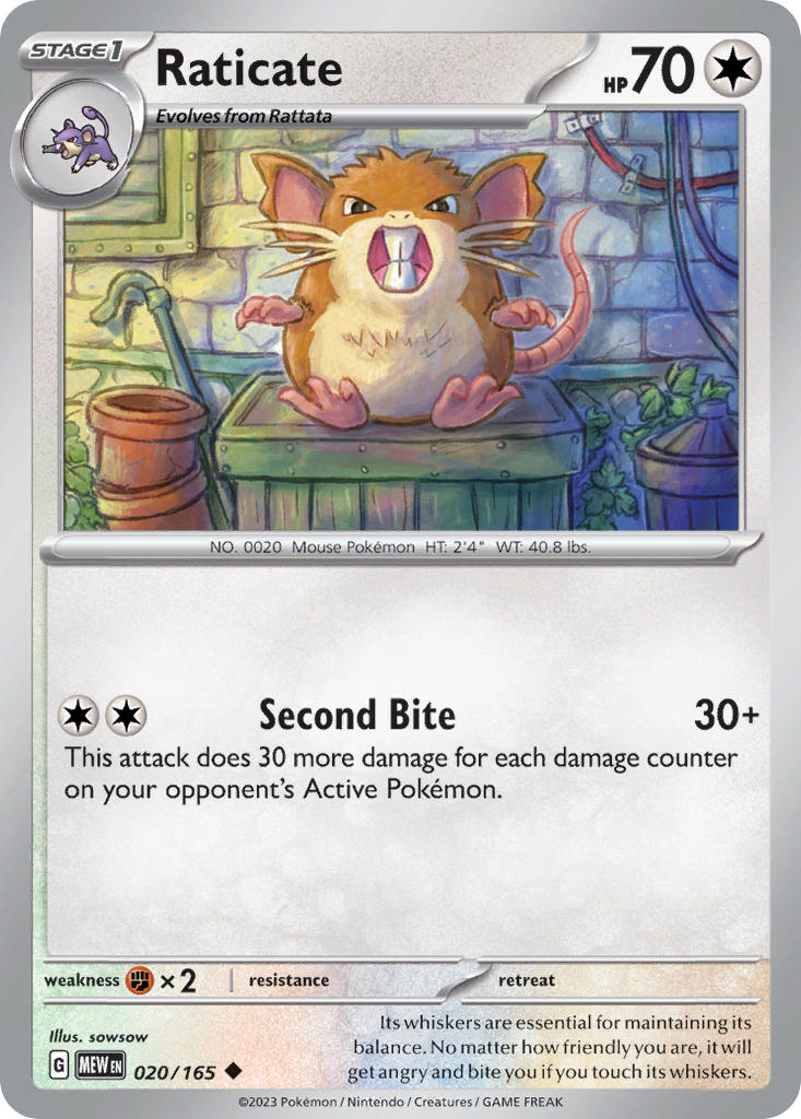 (020/165) Pokemon TCG 151 Single: Raticate  Reverse Holo Uncommon